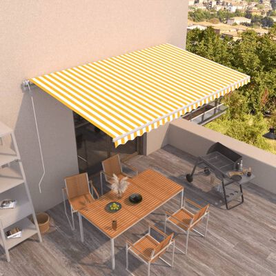 vidaXL Automatic Retractable Awning 500x350 cm Yellow and White