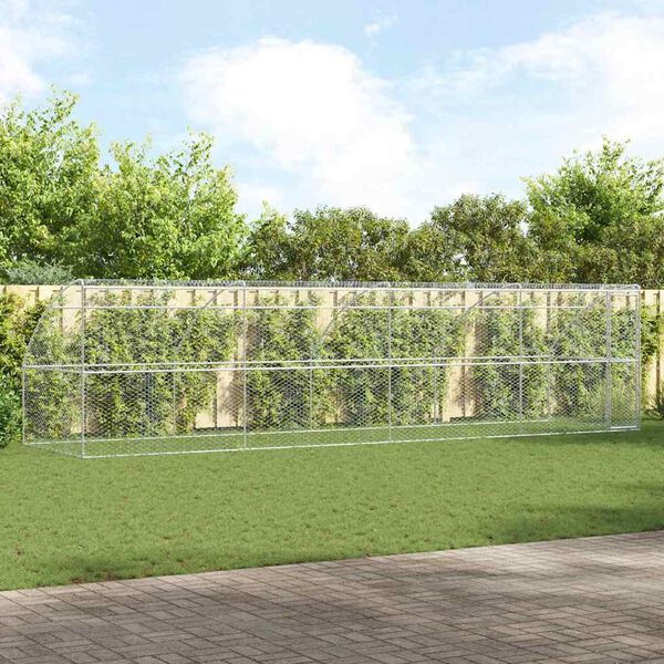 vidaXL Dog Kennel with Storage 4 pcs Silver 8 x 2 x 2 m Steel