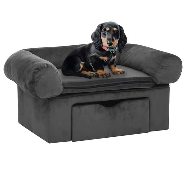 vidaXL Dog Sofa with Drawer Dark Grey 75x50x38 cm Plush