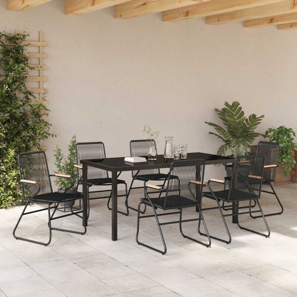 vidaXL Garden Dining Set 7 pcs Black PVC rattan