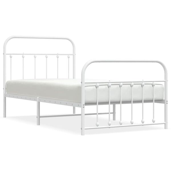 vidaXL Metal Bed Frame without Mattress with Footboard White 100x190cm