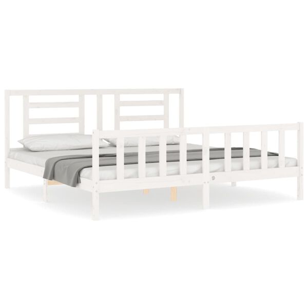 vidaXL Bed Frame without Mattress White Super King Size Solid Wood Pine