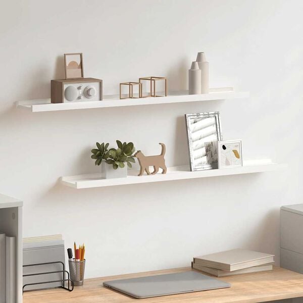 vidaXL Picture Frame Ledge Shelves 2 pcs White 80x9x3 cm MDF
