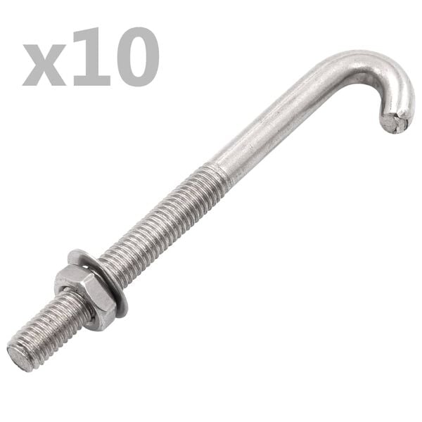 vidaXL Anchored J-Bolt w/Nut and Washer M8x100 mm 25 Sets