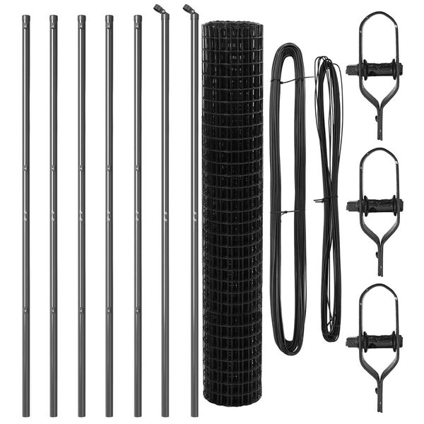 vidaXL Fence with Post Grey 1.6 x 10 m Steel and PVC