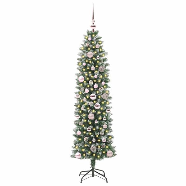 vidaXL Artificial Slim Christmas Tree Green and White 150 cm