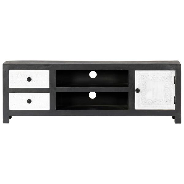 vidaXL Hand Carved TV Cabinet Grey&White 120x30x40 cm Solid Wood Mango