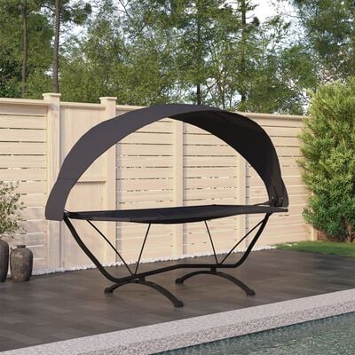 vidaXL Outdoor Lounge Bed with Canopy Black Steel and Oxford Fabric