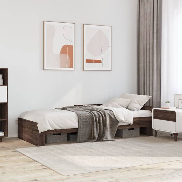vidaXL Bed Frame without Mattress Brown Oak 75x190 cm Small Single Engineered Wood