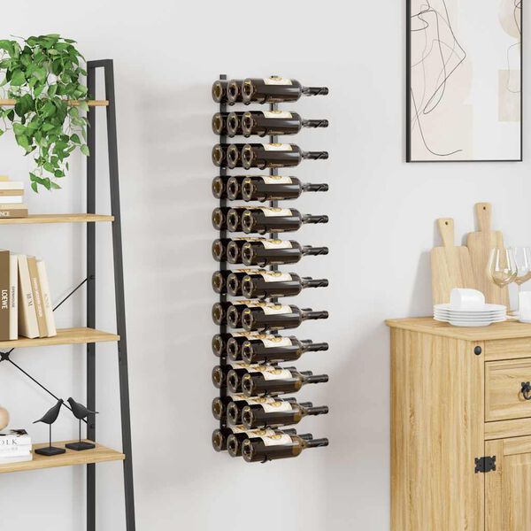 vidaXL Wall-mounted Wine Rack for 36 Bottles Black Iron