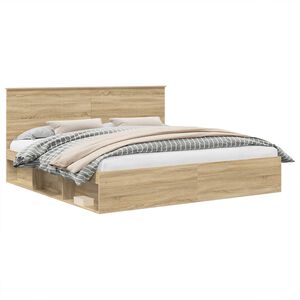 vidaXL Bed Frame with Headboard Sonoma 200 x 200 cm Solid Pine Wood