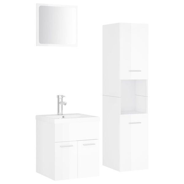 vidaXL Bathroom Furniture Set High Gloss White Engineered Wood