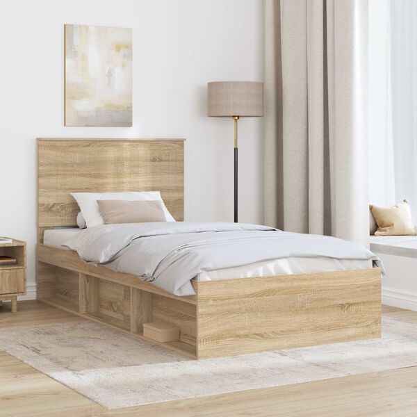 vidaXL Bed Frame with Headboard Sonoma 100 x 200 cm Solid Pine Wood