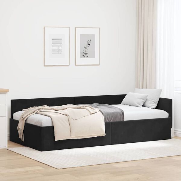 vidaXL Corner Bed Frame with Headboard Black 80 cm x 200 cm Velvet