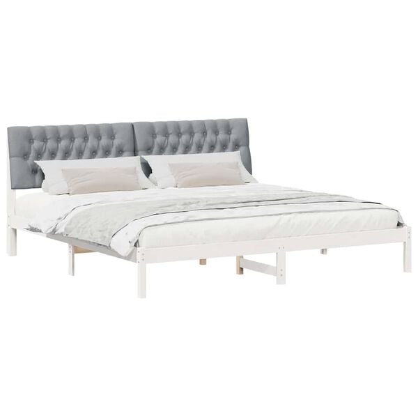 vidaXL Bed Frame with Upholstered Headboard White 200 x 200 cm