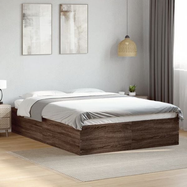 vidaXL Bed Frame without Mattress Brown Oak 140x200 cm