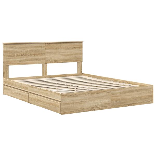 vidaXL Storage Bed with Drawer Sonoma Oak 160 x 200 cm Engineered Wood