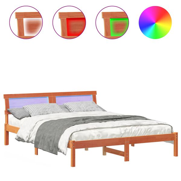 vidaXL Bed Frame with Headboard Wax Brown 150 x 200 cm Solid Pine Wood