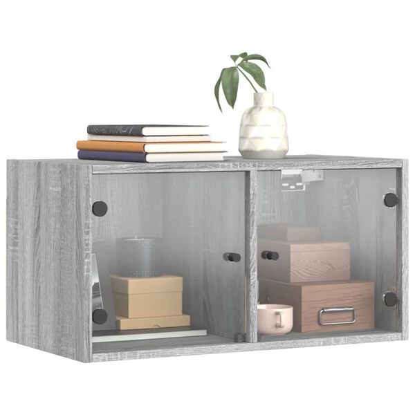 vidaXL Wall Cabinets with Glass Doors 2 pcs Grey Sonoma 68.5x37x35 cm