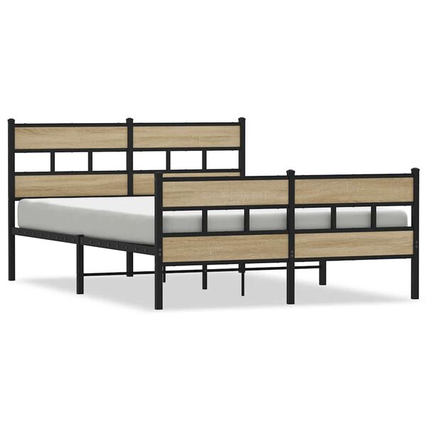 vidaXL Metal Bed Frame without Mattress Sonoma Oak 135x190 cm Double