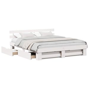 vidaXL Bed Frame with Headboard White 200 x 200 cm Solid Pine Wood