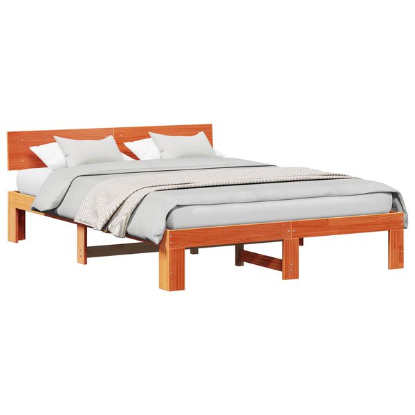 vidaXL Bed Frame with Headboard Wax Brown 140 x 200 cm Solid Pine Wood
