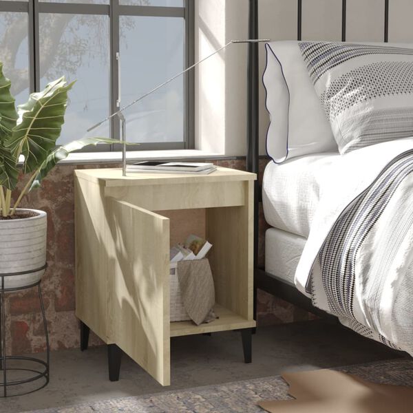vidaXL Bed Cabinet with Metal Legs Sonoma Oak 40x30x50 cm