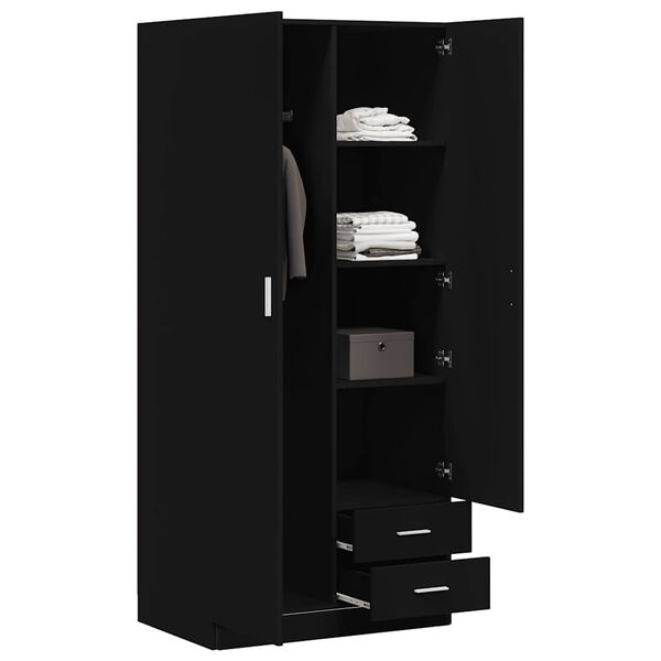 vidaXL Wardrobe Black 80x52x180 cm Engineered Wood