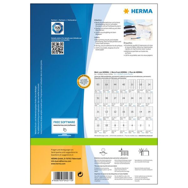 HERMA Permanent Labels PREMIUM A4 48.3x16.9 mm 100 Sheets