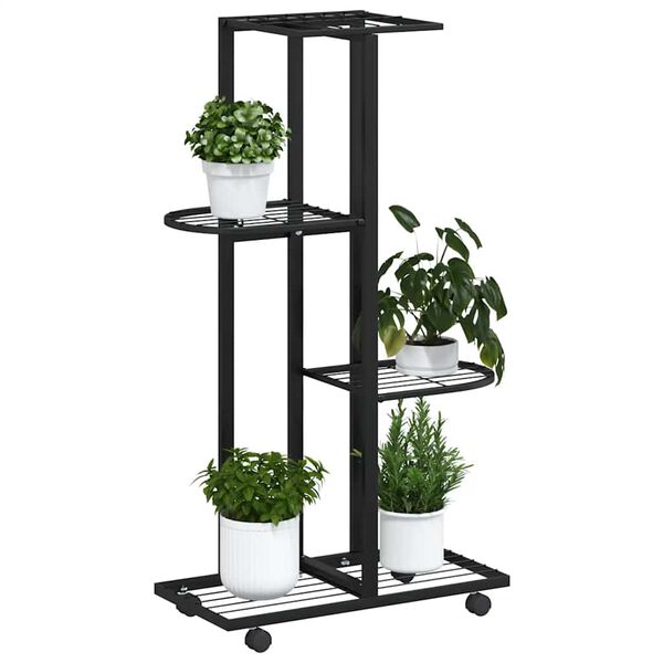 vidaXL 4-Floor Flower Stand with Wheels 44x23x80 cm Black Iron
