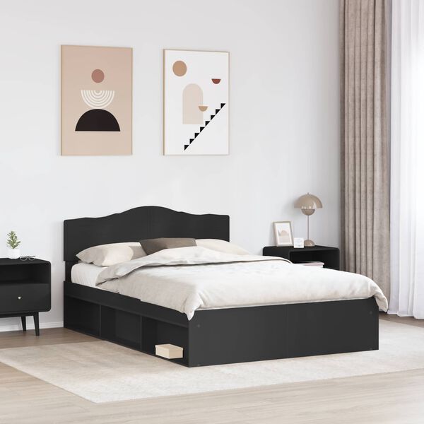 vidaXL Bed Frame with Headboard Black 160 x 200 cm Solid Pine Wood