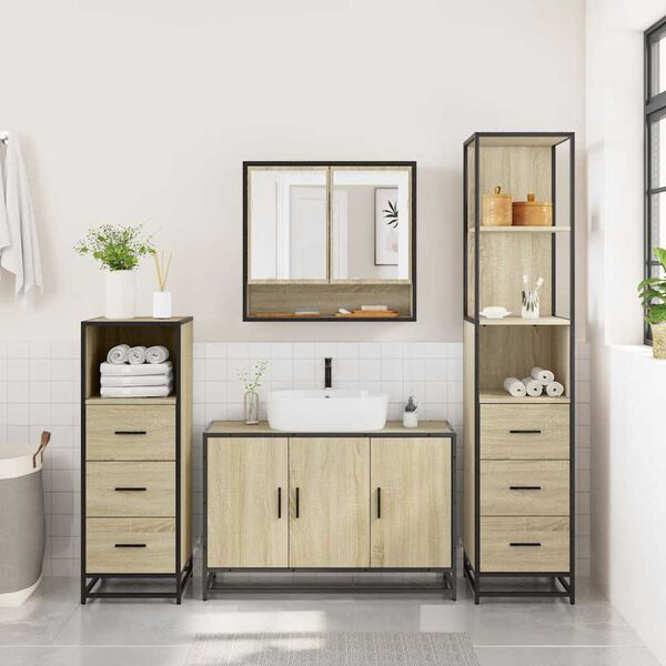 vidaXL 4&nbsp;Piece Bathroom Furniture Set&nbsp;Sonoma Oak Engineered Wood