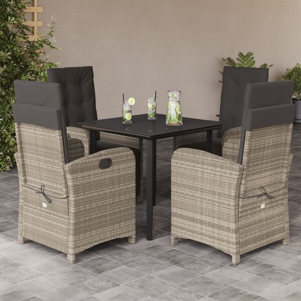 vidaXL 5 Piece Garden Dining Set with Cushions Light Grey Poly Rattan