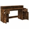 vidaXL Desk with LED Lights Smoked Oak 160x55x91 cm Engineered Wood