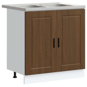 vidaXL Sink Base Cabinet with Door Porto 2 pcs Brown Engineered wood