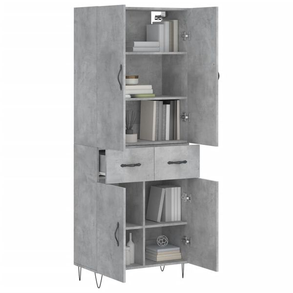 vidaXL Highboard Concrete Grey 69.5x34x180 cm Engineered Wood