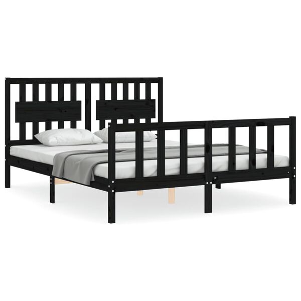 vidaXL Bed Frame without Mattress Black King Size Solid Wood Pine