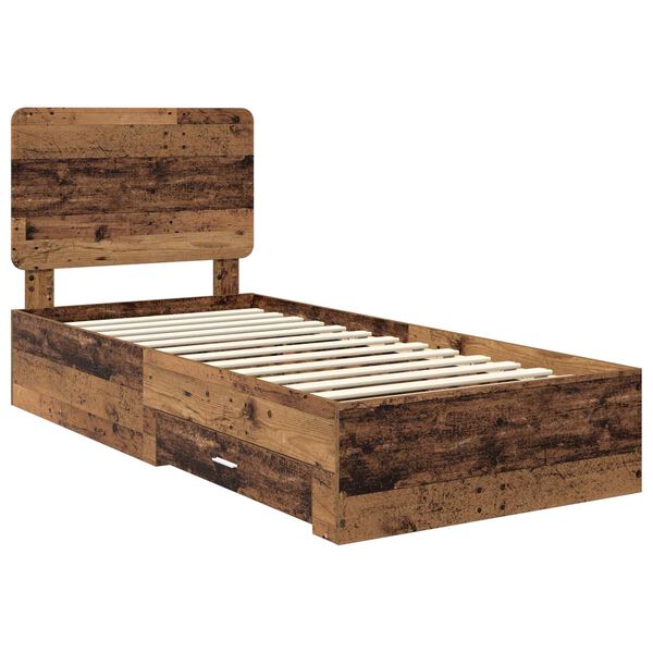 vidaXL Bed Frame with Headboard Old Wood 90 x 200 cm Engineered Wood