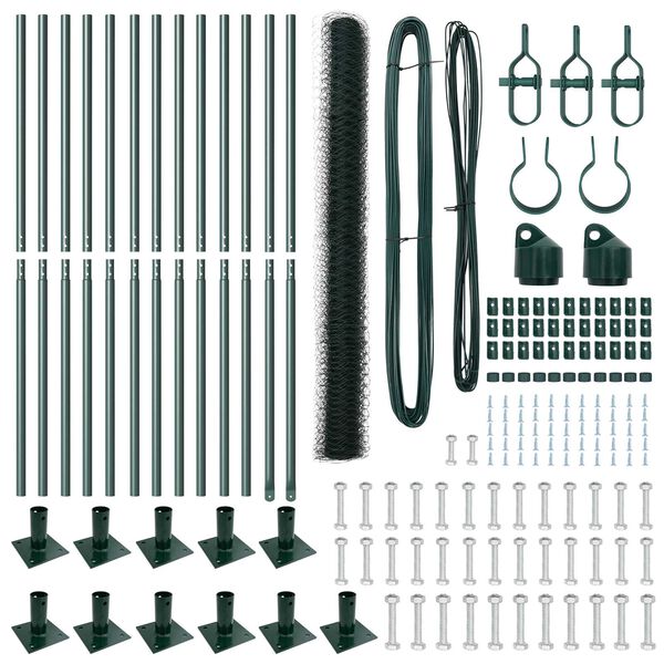 vidaXL Fence Post Green 25 x 1.6 m (50 mm mesh) Steel and PVC
