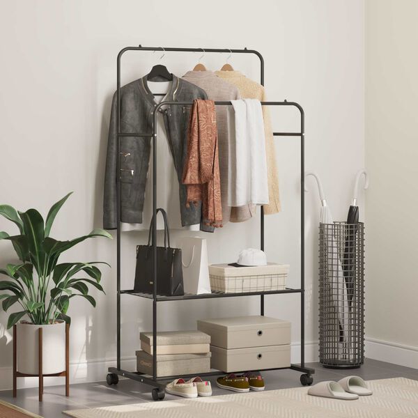 vidaXL Clothes Rack with Shelf with Wheel Black 80 x 53 x 156 cm