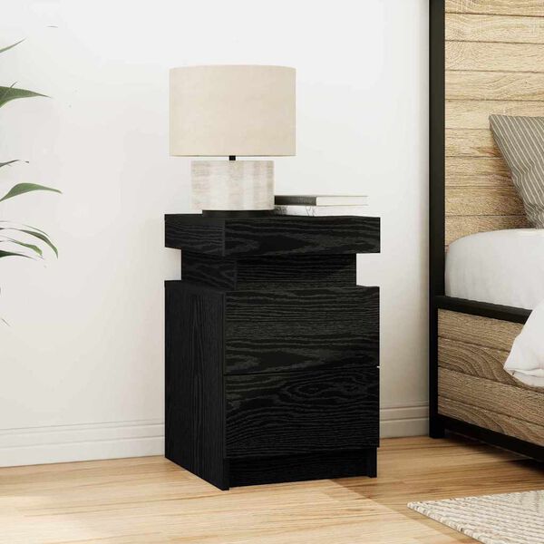 vidaXL Bedside Cabinet 2 pcs Black Oak 35 x 39 x 55 cm Engineered wood
