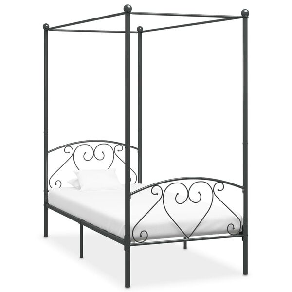 vidaXL Canopy Bed Frame without Mattress Grey Metal 120x200 cm