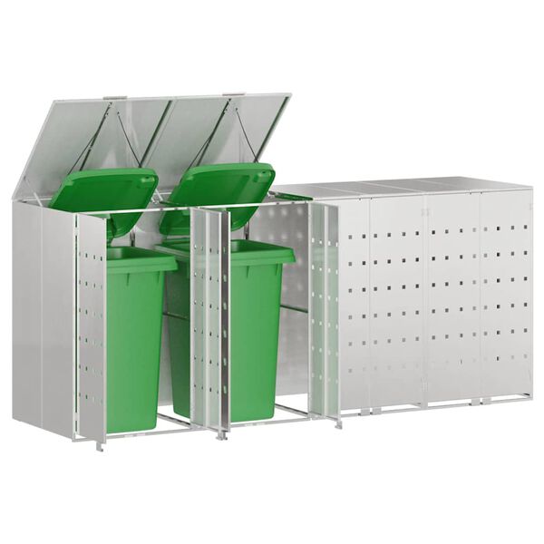 vidaXL Wheelie Bin Storage for 4 Bins Silver 272 x 77.5 x 115.5 cm