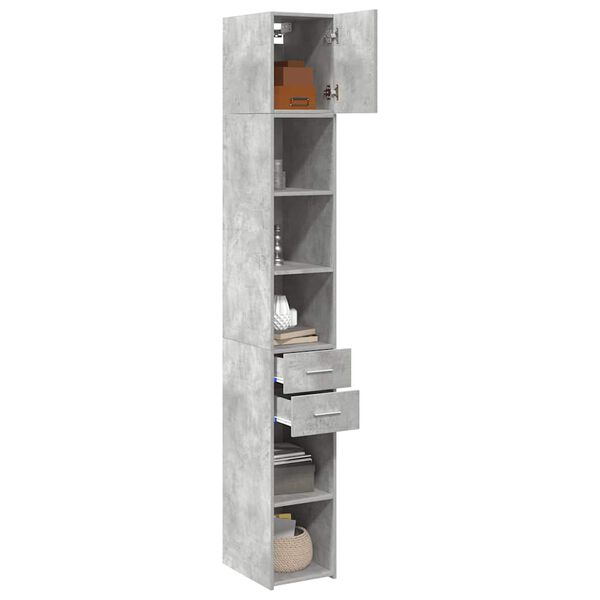 vidaXL Slim Storage Cabinet Concrete Grey 30x42.5x225 cm Engineered Wood