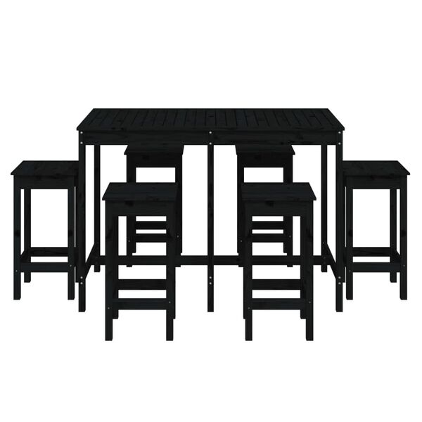 vidaXL 7 Piece Garden Bar Set Black Solid Wood Pine