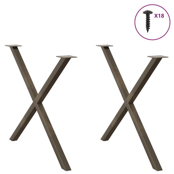vidaXL Dining Table Legs X-Shaped 2 pcs Natural Steel 90x(72-73) cm Steel