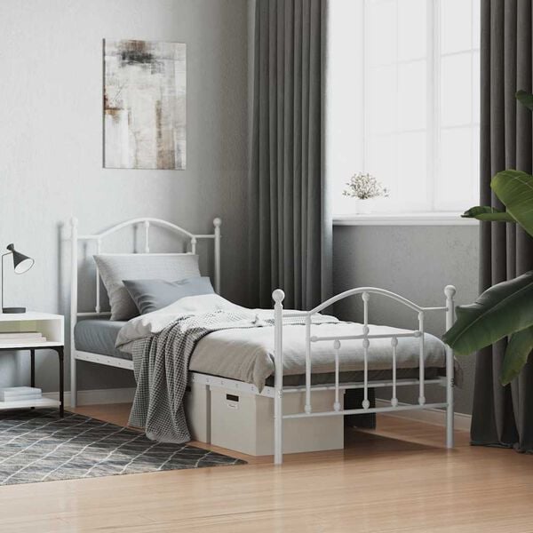 vidaXL Metal Bed Frame without Mattress with Footboard White 90x200cm