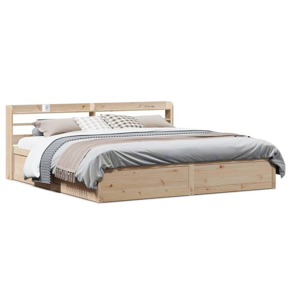 vidaXL Bed Frame with Headboard 180x200 cm Super King Solid Wood Pine