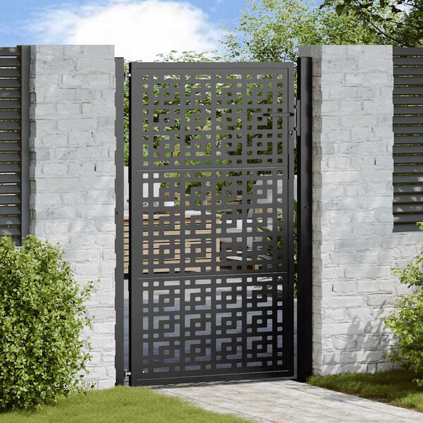 vidaXL Garden Gate Black 100x150 cm Steel Cross Design