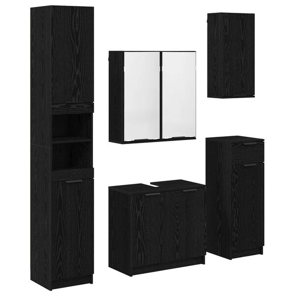 vidaXL Bathroom Furniture Set 5 pcs Black Oak Engineered Wood